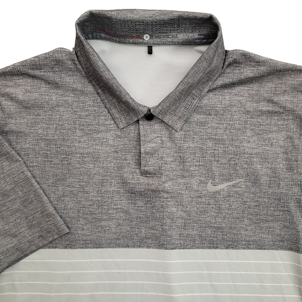 Nike Polo Shirt Mens Small Snap Button Gray Golf Tiger Woods Collection TW
